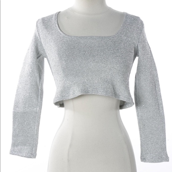 ✨Silver Sparkle Metallic Crop Top w/ Gloves OS - Picture 3 of 8